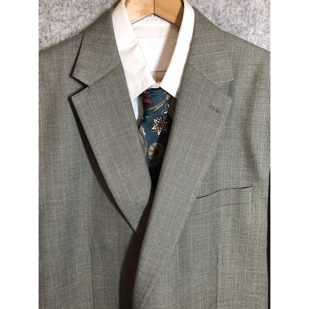 Chaps Blazer Mens 46L Gray Micro Check Two Button Notch Lapel Lined Sport Coat